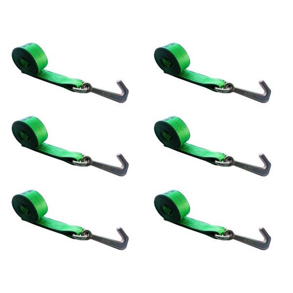 Tie 4 Safe 2" x 10' Lasso Strap w/ Mini J Hook for Towing Wrecker Trailer Tie Down Green, 6PK TWS65-5210-J-GR-6 - main